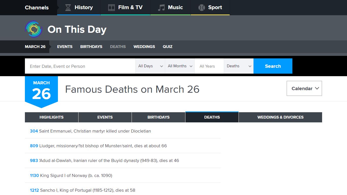 Famous Deaths on March 26 - On This Day